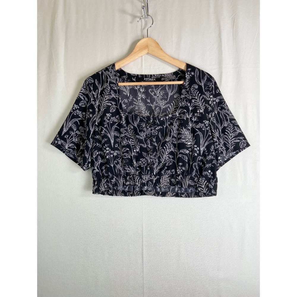 Disturbia Siofra Lace Up Crop Top Black White Whimsigoth Goth Size US 10